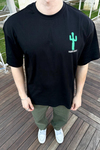 Cactus Baskılı Siyah Oversize Tshirt T1061