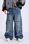 Cep Detay Eskitme Baggy Jean Pantolon P1057