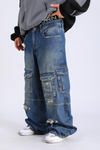Cep Detay Eskitme Baggy Jean Pantolon P1057