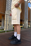 Cep Detay Krem Oversize Şort Tshirt Takım TKM143