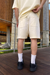 Cep Detay Krem Oversize Şort Tshirt Takım TKM143