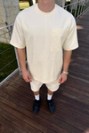 Cep Detay Krem Oversize Şort Tshirt Takım TKM143