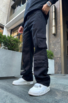 Çift Cepli Siyah Kargo Pantolon P798