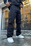Çift Cepli Siyah Kargo Pantolon P798