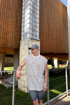 Çizgili Beyaz Yaka Oversize Kolsuz Tshirt  T1143