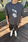 Coll Baskılı Füme Oversize Tshirt T1184