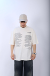 Coll Baskılı Krem Oversize Tshirt T974