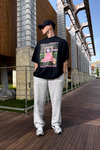Coll Baskılı Siyah Oversize Tshirt T1036
