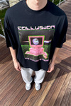 Coll Baskılı Siyah Oversize Tshirt T1036