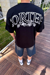 Cort Baskılı Siyah Oversize Tshirt  T1132