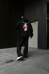 Cultured Baskılı Siyah Oversize Zipper Hoodie SW1107