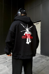 Cultured Baskılı Siyah Oversize Zipper Hoodie SW1107
