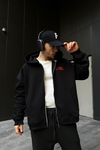 Cultured Baskılı Siyah Oversize Zipper Hoodie SW1107