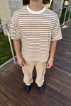 Dad Kahve Çizgili İnce Kumaş Oversize Tshirt  T1142
