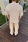 Dad Kahve Çizgili İnce Kumaş Oversize Tshirt  T1142