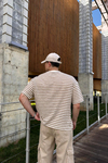 Dad Kahve Çizgili İnce Kumaş Oversize Tshirt  T1142