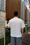 Dad Mavi Çizgili İnce Kumaş Oversize Tshirt  T1140