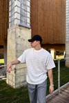 Dad Mavi Çizgili İnce Kumaş Oversize Tshirt  T1140
