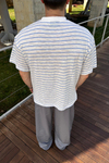Dad Mavi Çizgili İnce Kumaş Oversize Tshirt  T1140