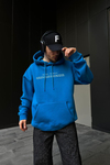 Defect Baskılı Mavi Oversize Hoodie SW1089