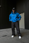 Defect Baskılı Mavi Oversize Hoodie SW1089