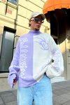 Desenli Coll Lila Oversize Kazak KZK129