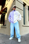 Desenli Coll Lila Oversize Kazak KZK129