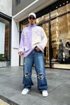Desenli Coll Lila Oversize Kazak KZK129