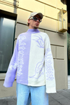Desenli Coll Lila Oversize Kazak KZK129