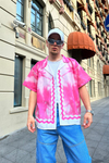 Desenli İnce Kumaş Pembe Oversize Gömlek G128