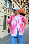 Desenli İnce Kumaş Pembe Oversize Gömlek G128