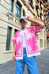 Desenli İnce Kumaş Pembe Oversize Gömlek G128