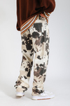 Desenli Krem Baggy Jean Pantolon P1130
