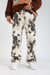 Desenli Krem Baggy Jean Pantolon P1130