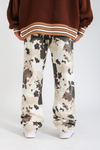 Desenli Krem Baggy Jean Pantolon P1130