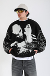 Desenli Spider Oversize Siyah Kazak KZK155