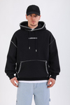 Dikiş Detay Siyah Creative Oversize Hoodie SW1355