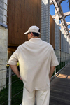 Dokulu Kumaş Krem Oversize Gömlek T1155