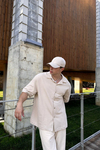 Dokulu Kumaş Krem Oversize Gömlek T1155