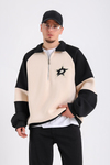 Dsh Krem Fermuar Polo Yaka Oversize Sweatshirt SW1188
