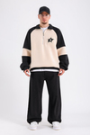 Dsh Krem Fermuar Polo Yaka Oversize Sweatshirt SW1188