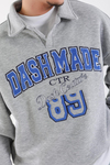 Dsh Nakışlı Gri Melanj Polo Yaka Oversize Sweatshirt SW1342