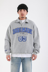 Dsh Nakışlı Gri Melanj Polo Yaka Oversize Sweatshirt SW1342