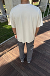 Eskitme Baskılı Krem Oversize Tshirt T1182