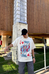 Eskitme Baskılı Krem Oversize Tshirt T1182