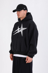 Eskitme Baskılı Siyah Oversize Hoodie SW1343