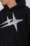 Eskitme Baskılı Siyah Oversize Hoodie SW1343