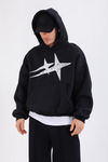 Eskitme Baskılı Siyah Oversize Hoodie SW1343