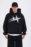 Eskitme Baskılı Siyah Oversize Hoodie SW1343