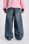 Eskitme Detay Koyu Mavi Baggy Jean Pantolon P981